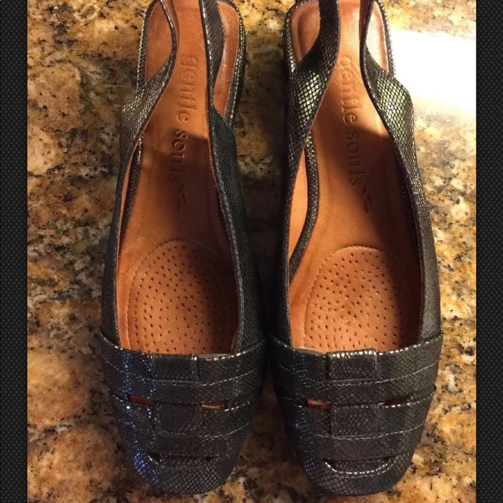 gentle souls Black Textured Slingback Flats